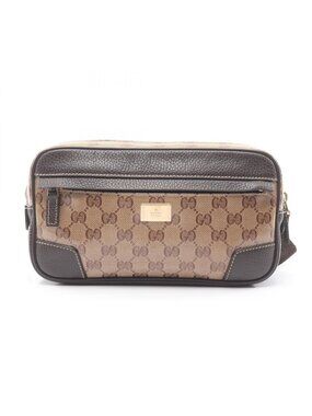 Gucci Waist Bag GG Crystal Beige Dark Brown Canvas Leather
